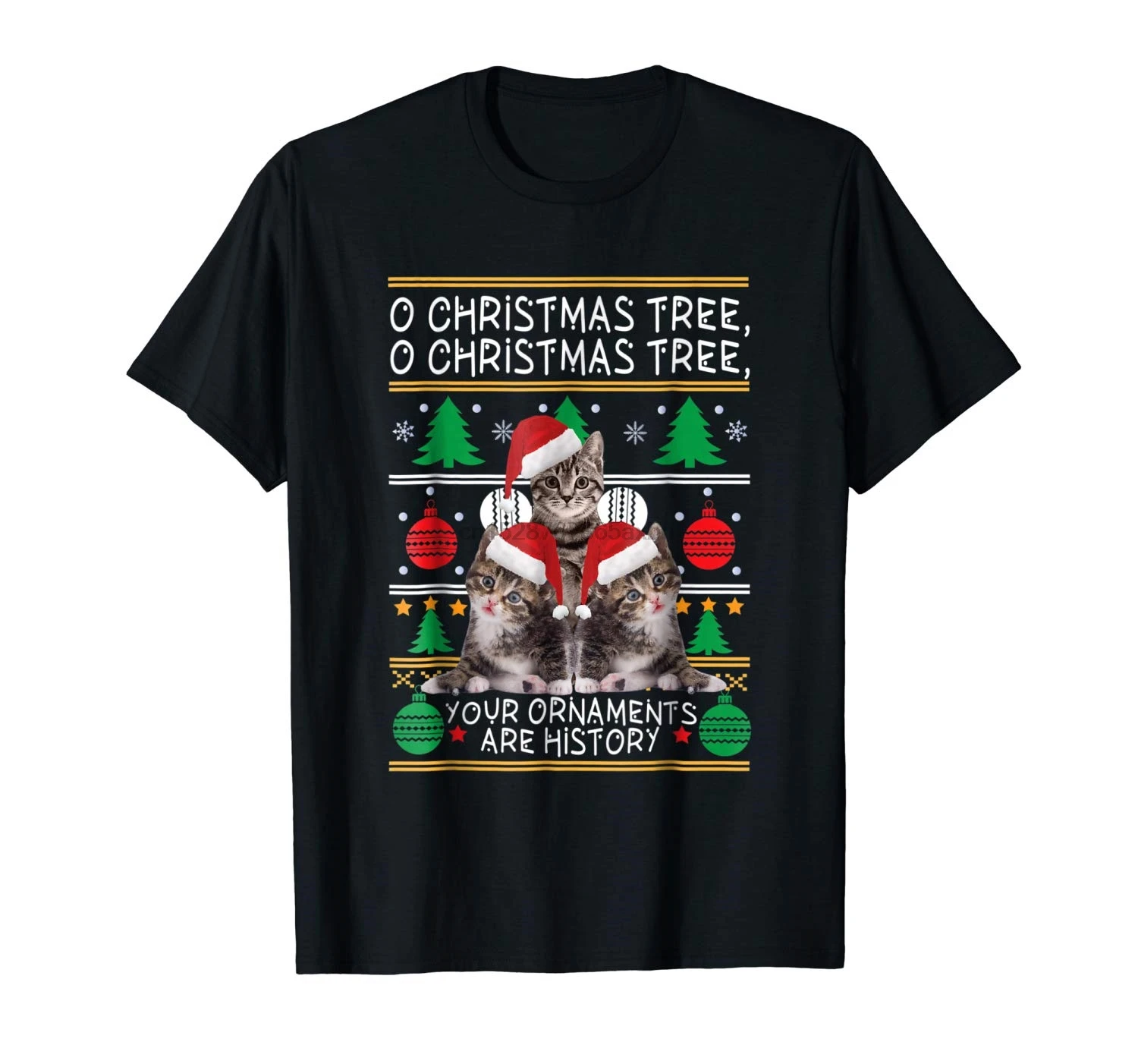 Cats Christmas Funny Ornaments Pajama Family Gift Tee T-Shirt Amazing Short Sleeve Unique Casual Tops | Мужская одежда
