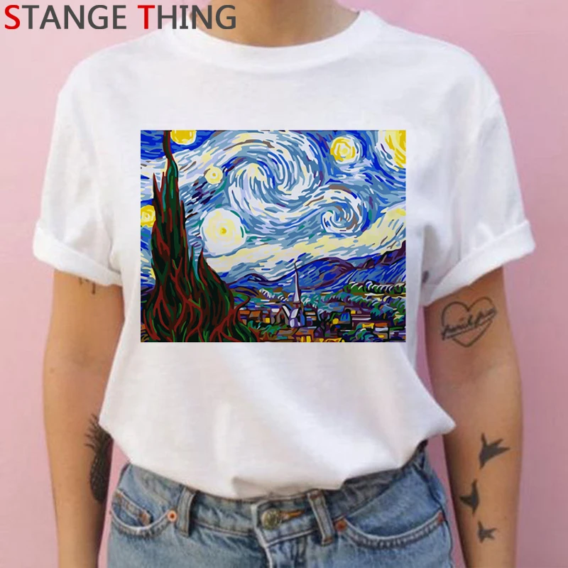 Van Gogh Van Goghing Van Gone Harajuku футболки для женщин Рисование маслом Ullzang футболка винтажная 90s футболка Графический Топ Футболка женская - Цвет: H3270