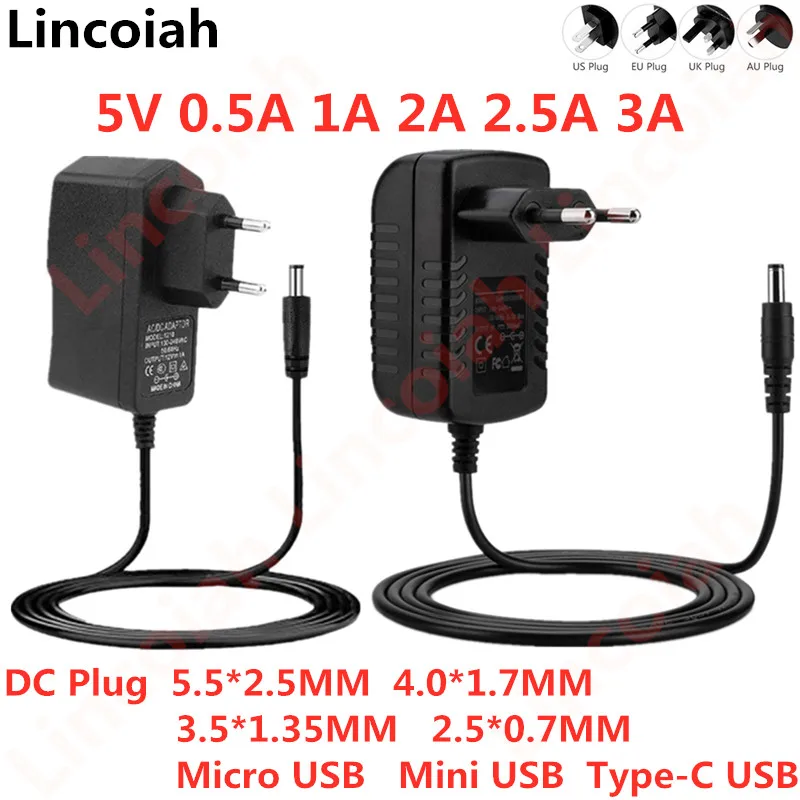 DC 5 V 0.5A 1A 2A 2.5A 3A AC 100-240V преобразователь питания 1000MA переключатель зарядное