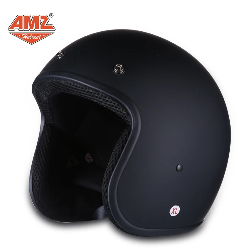 AMZ винтажный мотоциклетный шлем Casco Moto крест Половина лица Мото шлем Ретро Casco скутер шлемы с точка сертификации - Цвет: Matte Black