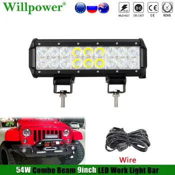 

Offroad Car 54W 9" LED Work Light Bar For Jeep JK Polaris UTV ATV 4x4 Truck Boat Forklift SUV Driving Lamp Spot Flood Fog Lights