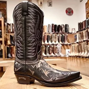 

2020 Men's New Fashion Pu Leather Cowboy Boots Med Heel Motorcycle Boots Casual High Quality Mens Boots Zapatillas Hombre 4M647