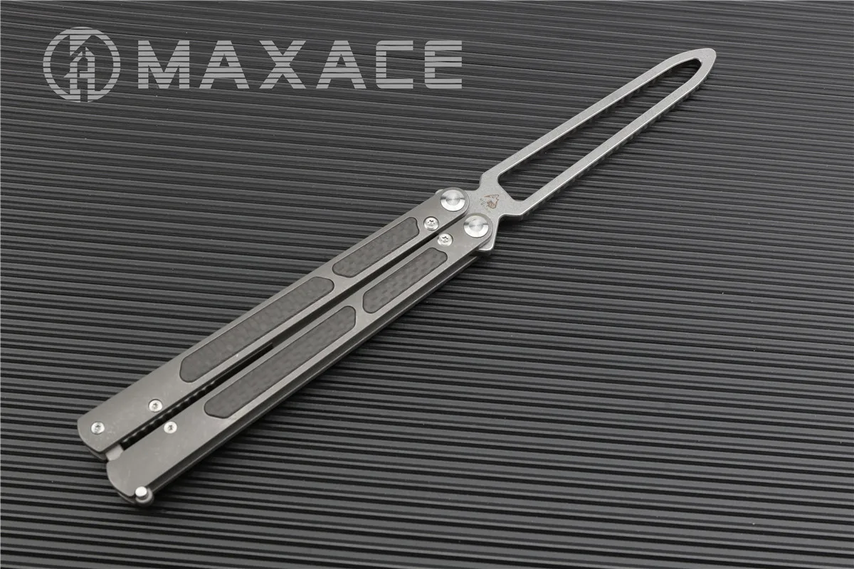 Ножи maxace Пакт тренировочный нож-бабочка нож KVT Керамический шарикоподшипник M390 TC4+ CF Титан jilt не острый Подарочный мешок - Цвет: grey stonewash live