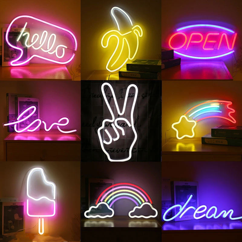 letrero de neon con luz led hola buenas vibraciones alimentado por usb de la pared del arco iris led colgante luces de neon para el juego habitacion