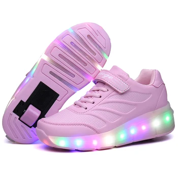 

2019 Heelys New Design Causal Sneakers with Wheel Boy Spring Roller Skate Shoes Girl 16cm-24.5cm Pink