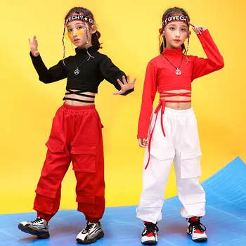 

Kids Hip Hop Clothing Set Street Dance Costume for Girls Fashion Crop Top Sweatshirt Cargo Pants Ballroom Dancing Street Wear