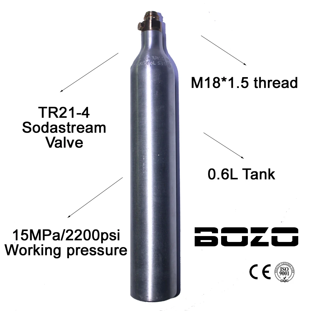 

Paintball Sodastream Bottle Tank Cylinder 2200psi/15MPA 0.6L HPA High Compressed Bottle with Valve TR21-4