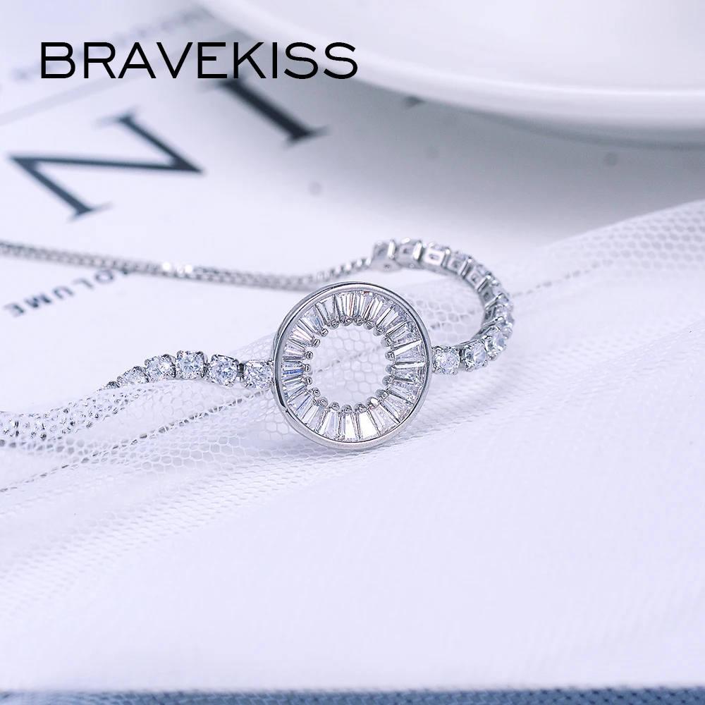 Bravekiss Annulus полые круглые браслеты Модные CZ теннисные Милые Браслеты для женщин ювелирные изделия с кристаллами аксессуары Mujer UB0189
