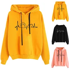 

Ladies Long Sleeve Hooded Sweatshirt Sweater Printed Plush Fleece Thin Top Spring Autumn Winter for Student Girls Women Tops