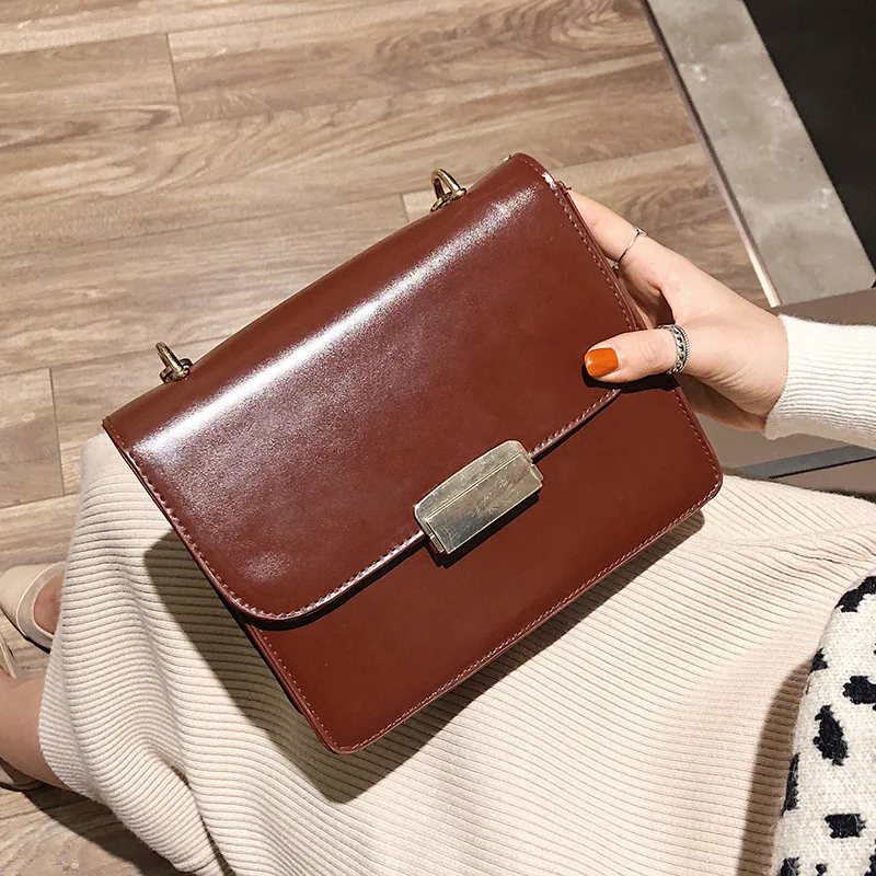 

INS Super Fire Solid Color Lock Oblique Bag WOMEN'S Bag Bag 2020 New Style Fashion Simple Versatile Shoulder Bag Square Sling Ba