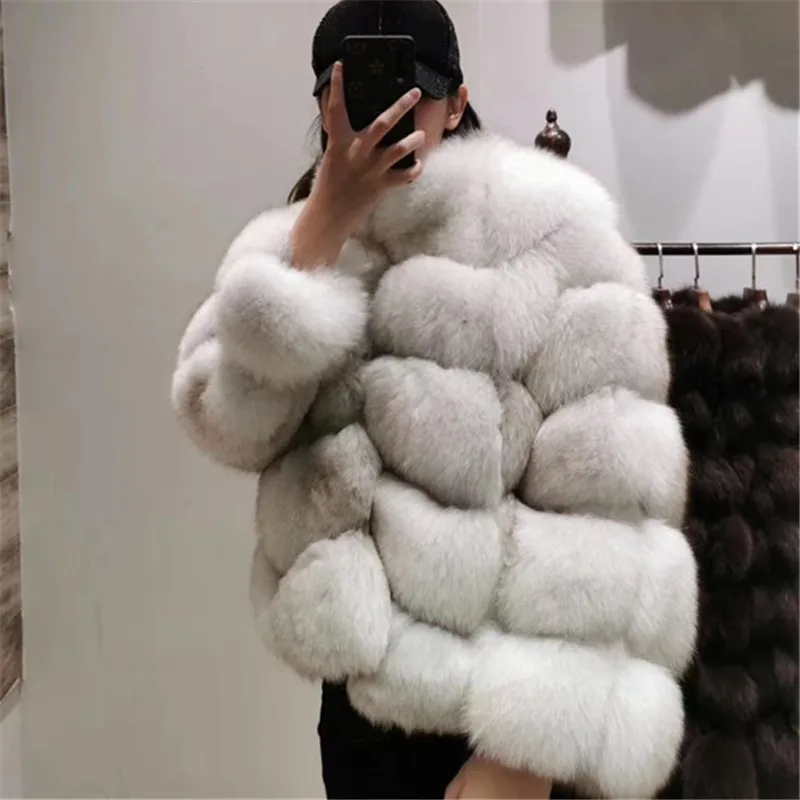 natural white ZDFURS* Роскошные зимние теплые пальто из натурального Лисьего меха, верхняя одежда из натурального меха для женщин - Цвет: natural white