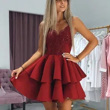 Сексуальные платья для выпускного, Бургунди с бретельками, многоярусные юбки, блестки, кружева, аппликация, короткое вечернее платье для выпускного вечера