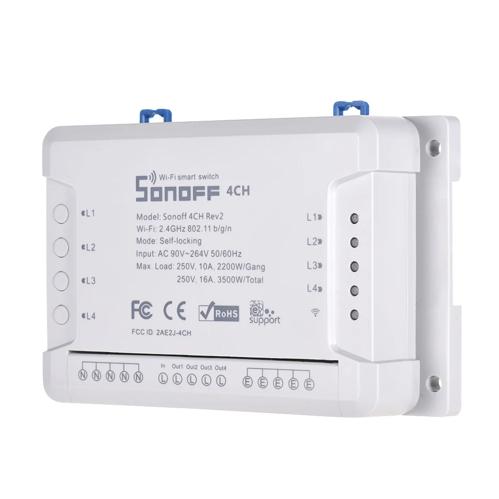 Sonoff 4CH R2 Wifi светильник смарт-коммутатор 4 банды 4 канала электронный переключатель iOS Android приложение Управление работает с Google Alexa Home