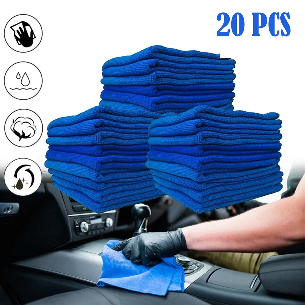 20 Pcs Blue Car Cleaning Detailing Soft Cloths Bulk Towel Microfibre