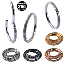 1PC di Cristallo Cartilagine Orecchino 316L Chirurgico In Acciaio Inox Setto Clicker con Zircone Anello Al Naso Del Cerchio Anello Segmento Piercing 16g