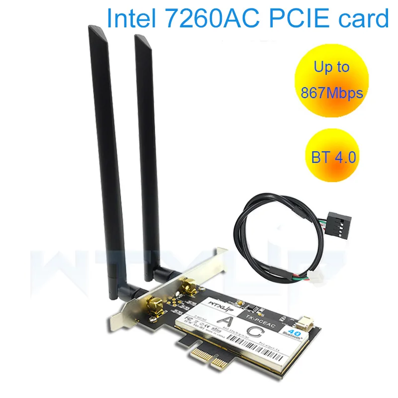 

PCIE 7260AC 2.4G/5G Dual Band Desktop 7260NGW 867Mbps Wireless PCI-E Wi-Fi Bluetooth 4.0 WIFI CARD AC-7260 WLAN Adapter