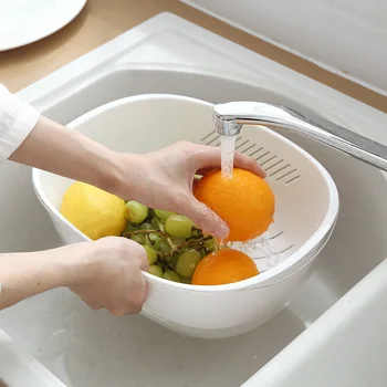 

Double Layer Drain Basket Creative Multi-functional Plastic Wash Fruit Vegetables Pots Kitchen Tools Wash Fruit Vegetables