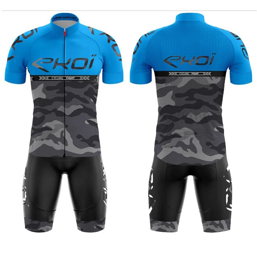 

EKOI pro team men's cycling jersey suit outdoor short sleeve cycle set ciclismo strap shorts high quality fabric customizable