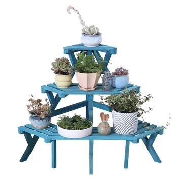 

Three-layer multi-layer solid wood corner ladder rack storage rack succulent solid wood flower rack Green rose plant rack