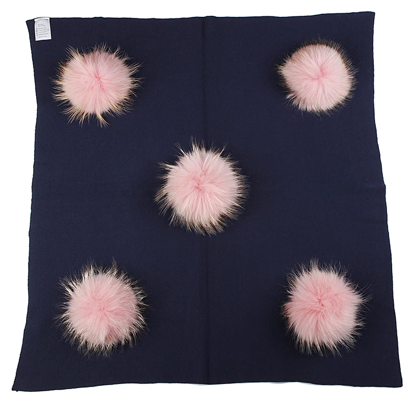 navy pink Geebro, теплое шерстяное Пеленальное Одеяло для новорожденных с помпоном из натурального меха енота 15 см, детское спальное одеяло для путешествий, постельные принадлежности - Цвет: navy pink