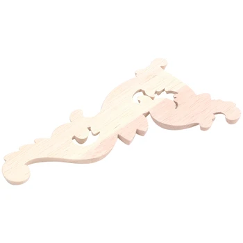 

New 2pcs Wood Carved Corner Onlay Unpainted Applique Frame Door Decors Decal 15*8*0.8cm