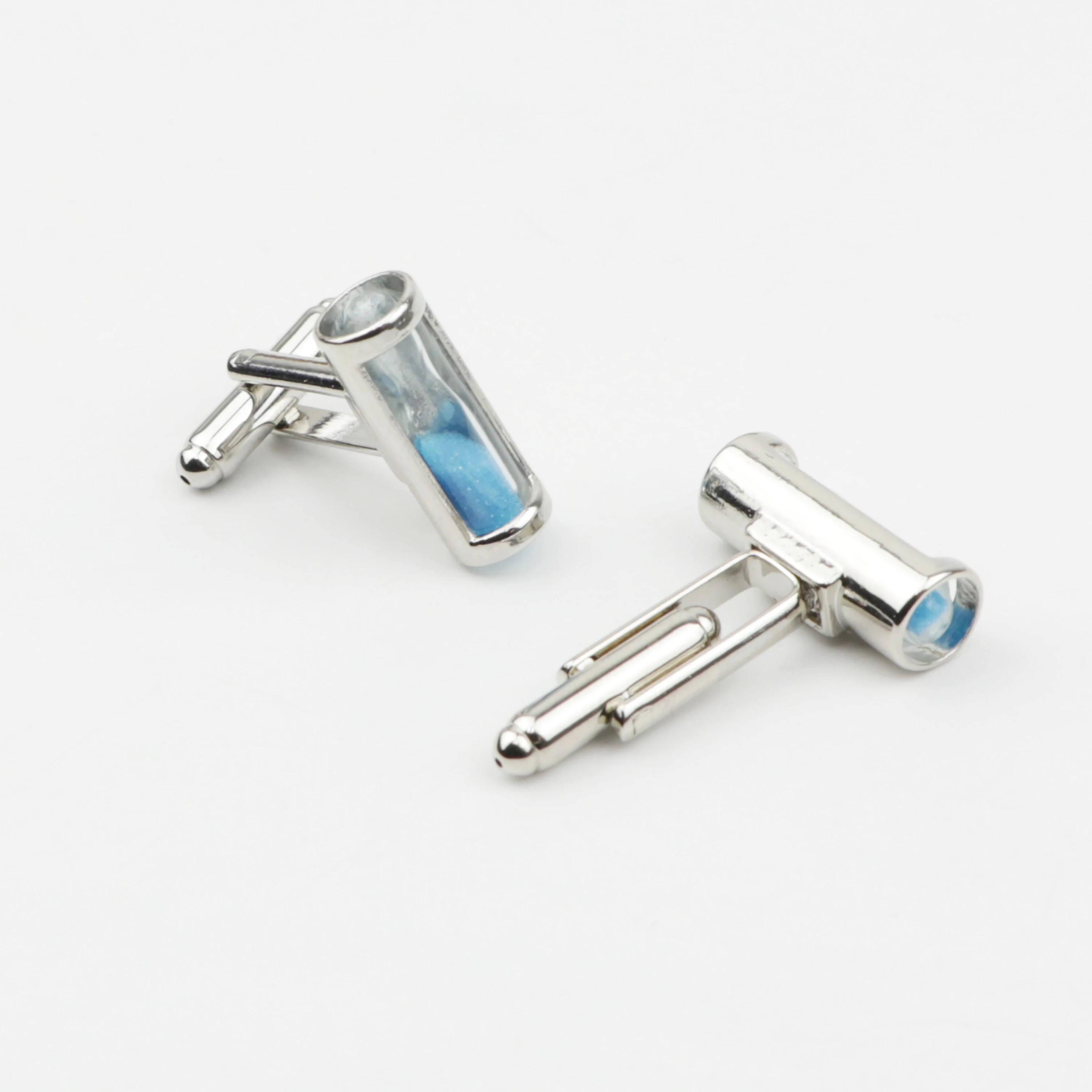 Gemelos de reloj de arena para hombre, gemelos de camisa, azul/blanco/morado/rosa, regalo de fiesta de boda, joyería de moda novedosa, 1 par