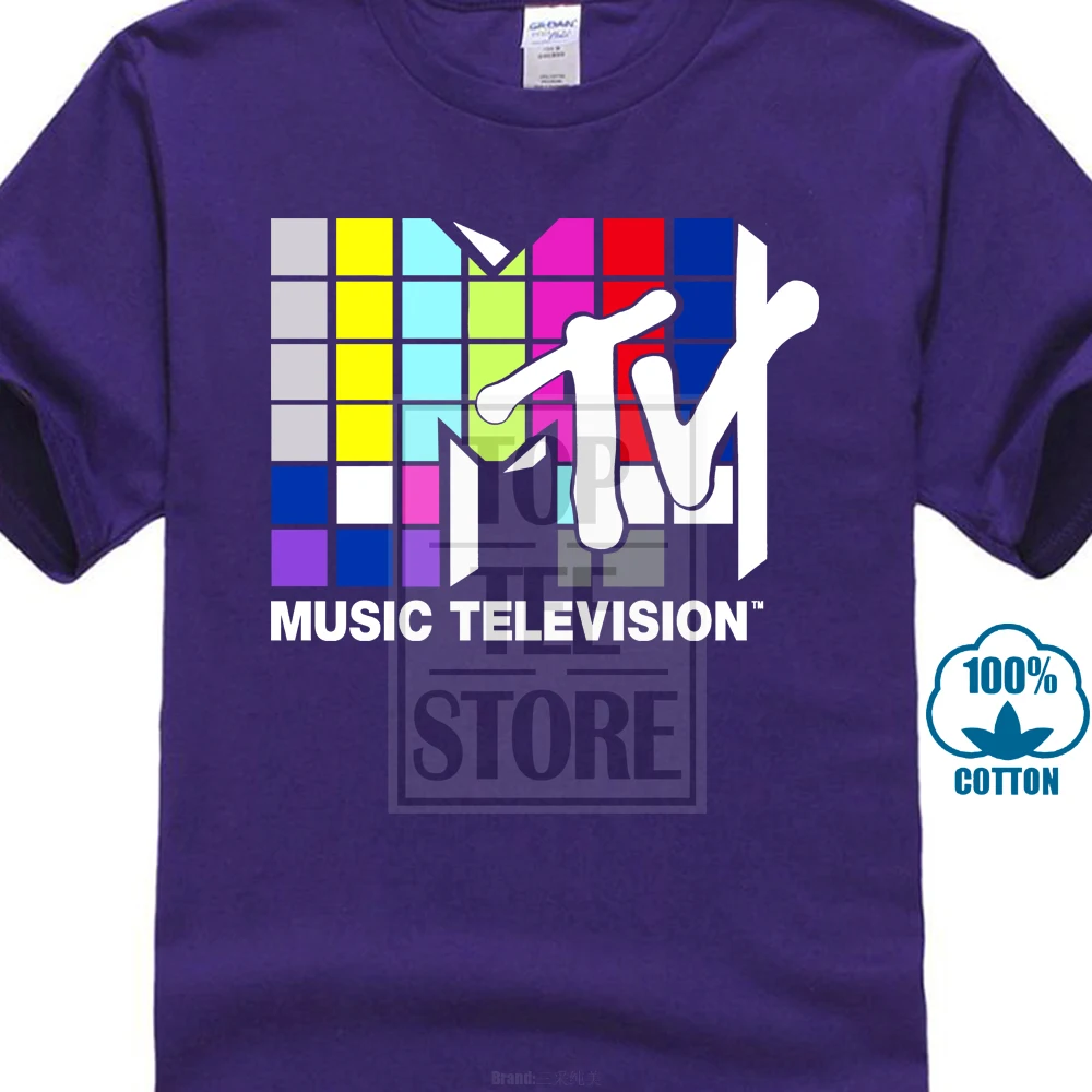 Фиолетовый Mtv Music Television 80S логотип Официальный Мужская футболка 016950 - Цвет: Фиолетовый