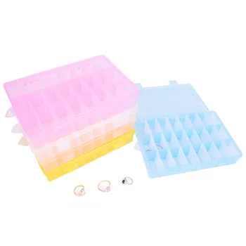 

Bead Storage Rings Jewelry Display Plastic Box Organizer Practical Adjustable 24 Compartment Storage Case Container