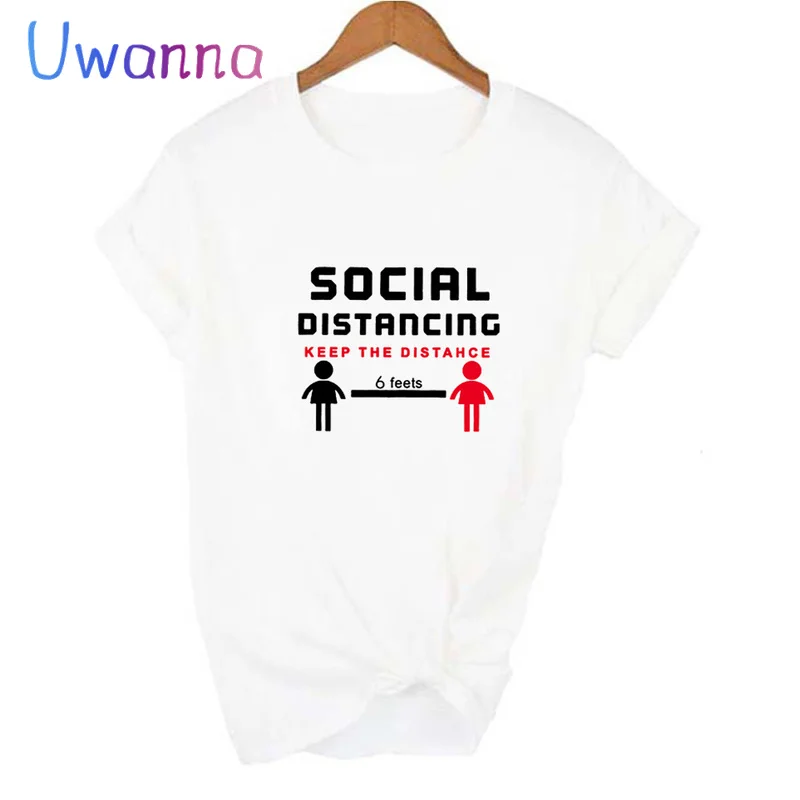 

Women T-shirts Social Distancing Keep The Distance 6 Feets Print Summer Short Sleeve T Shirt for Female Graphic Camisetas Mujer