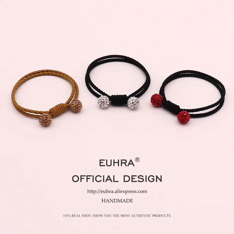 EUHRA, 4 цвета, инкрустированные Стразы, кварцевые плетеные, для женщин, эластичные резинки для волос, Детские резинки, высокая эластичность