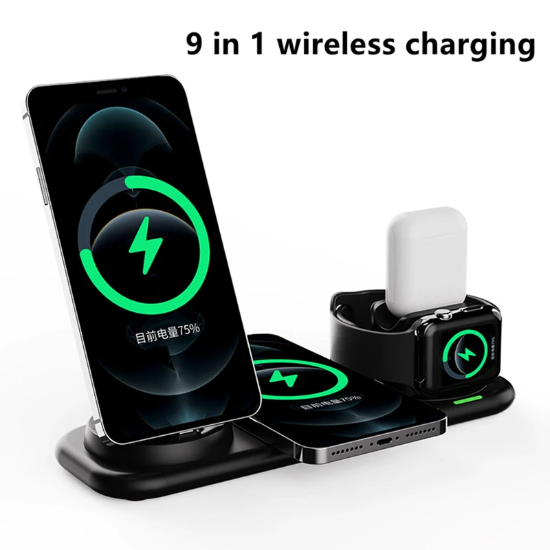 9 in 1 Fast Wireless Charger 10W for iPhone 12 11 Pro chargers Qi Fast Wireless Charging for Samsung Xiaomi HuaWei Apple Watch wireless charging stand