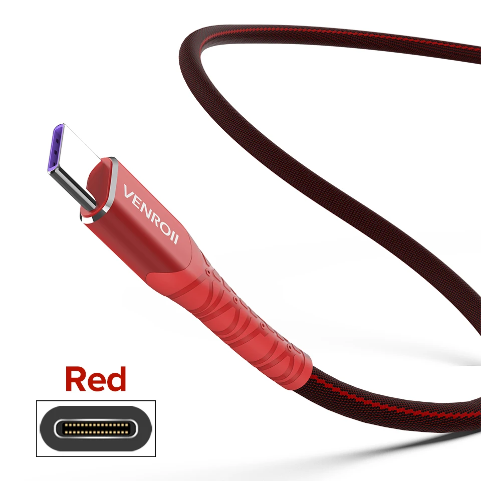 Venroii usb type C кабель 5A Supercharge для huawei P20 P30 mate 30 Pro Quick Charge 3,0 4,0 Быстрая зарядка type-C для Honor 20 10 - Цвет: Red