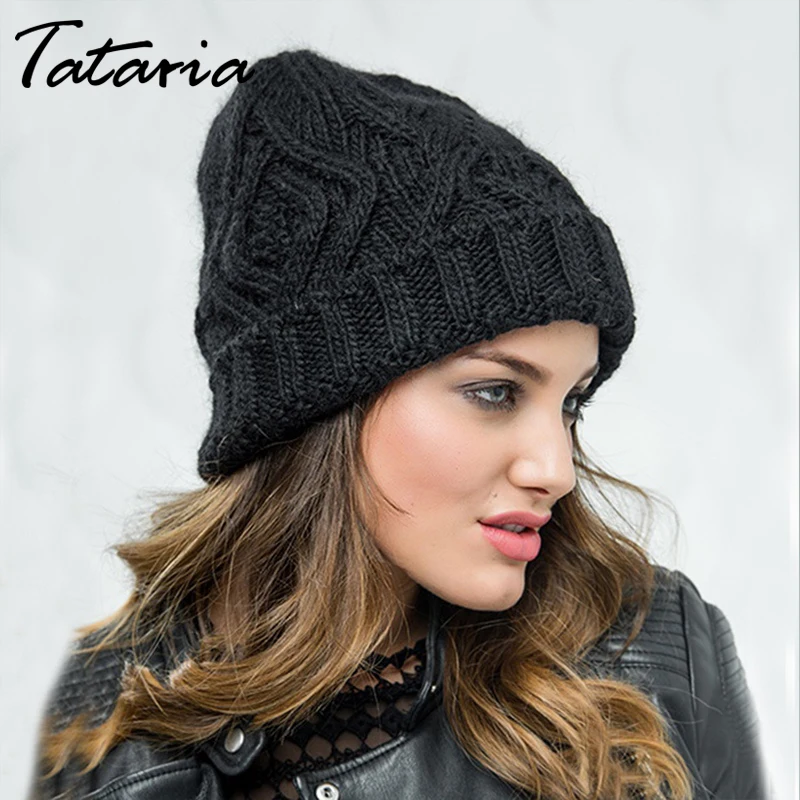 Tataria, женская вязаная шапка, Женская Осенняя, зимняя, теплая, вязаная шапка, женская, ромбовидная, квадратная, мягкая, шерстяная, женская, Вязанная, ребристая шапка