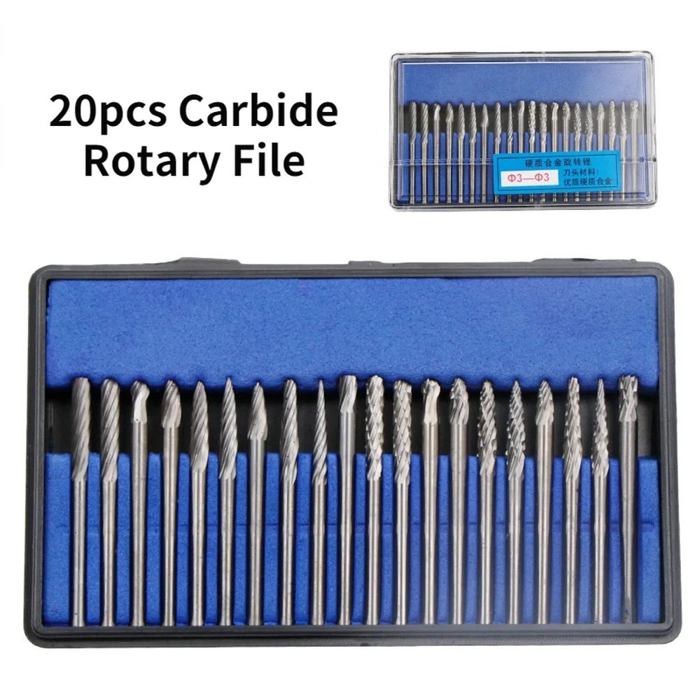 20Pcs Tungsten Carbide Burr Rotary Drill Bits Tools Cutter Files Set Shank New 