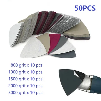 

50pc 90mm Wet Dry Sanding Sheets Triangle Sandpaper 800 1000 1500 2000 5000 Grit For Woodworking, Paintwork, Metal