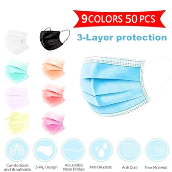 

50/100Pcs Disposable Face Mask Thickened 3 Layer Mask Elastic Breathable Disposable Mask Filter Safety Anti-Dust Mask In stock!!