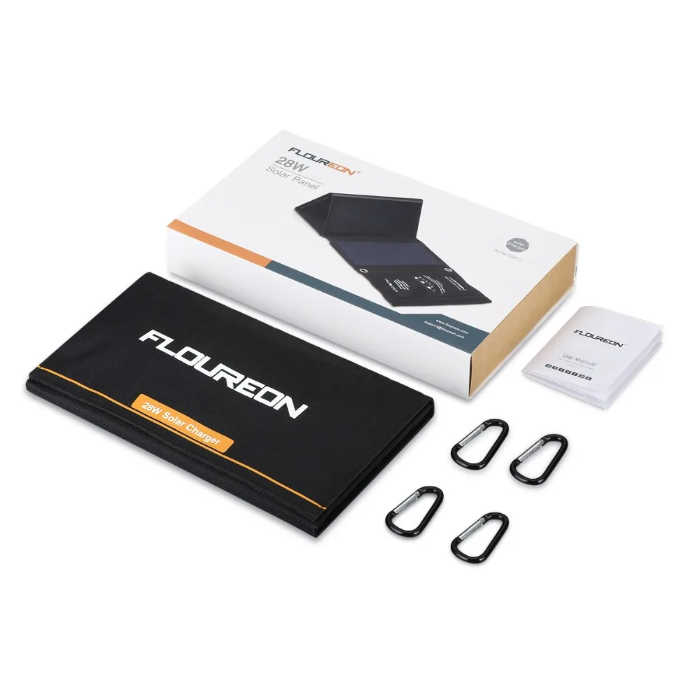 FLOUREON Portable 28W Foldable Solar Panel Charger Waterproof Mobile Power Bank for Smartphone Tablet travel with Triple USB (3)
