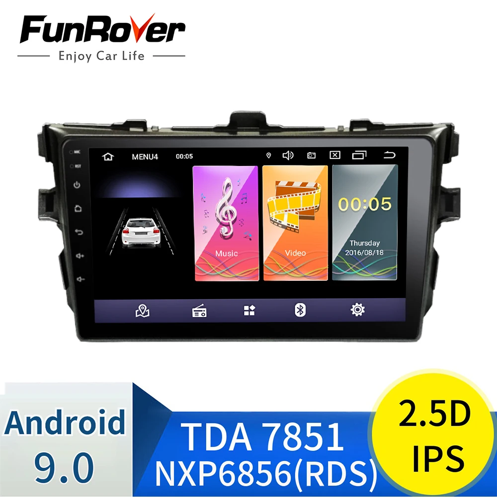 cheap Funrover android 9.0 2.5D+IPS car dvd gps navigation for Toyota corolla 2007 2008 2009 2010 2011 car radio Multimedia stereo RDS