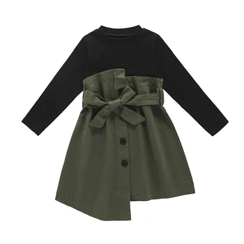 

Hot 3-8T Kids Girl Fake Two-piece Skirt Children's Long-sleeved Stitching Dress Child Skirt Girl Dress