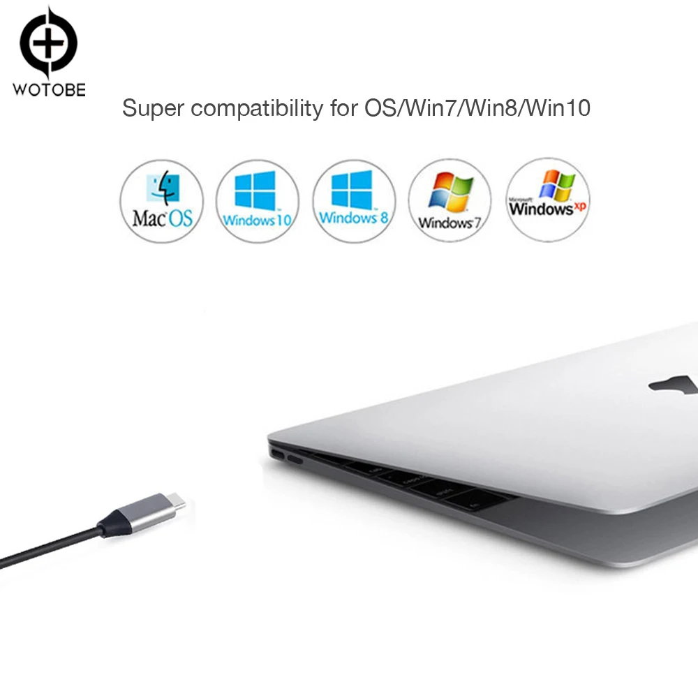 Wotobe USB C концентратор, 7 в 1 взаимный обмен данными между компьютером и периферийными устройствами C адаптер с 4K кабель-Переходник USB C на HDMI, с 3 портами(стандарт 2,0 Порты, карта TF/SD кард-ридер, зарядка PD Порты и разъёмы для MacBook