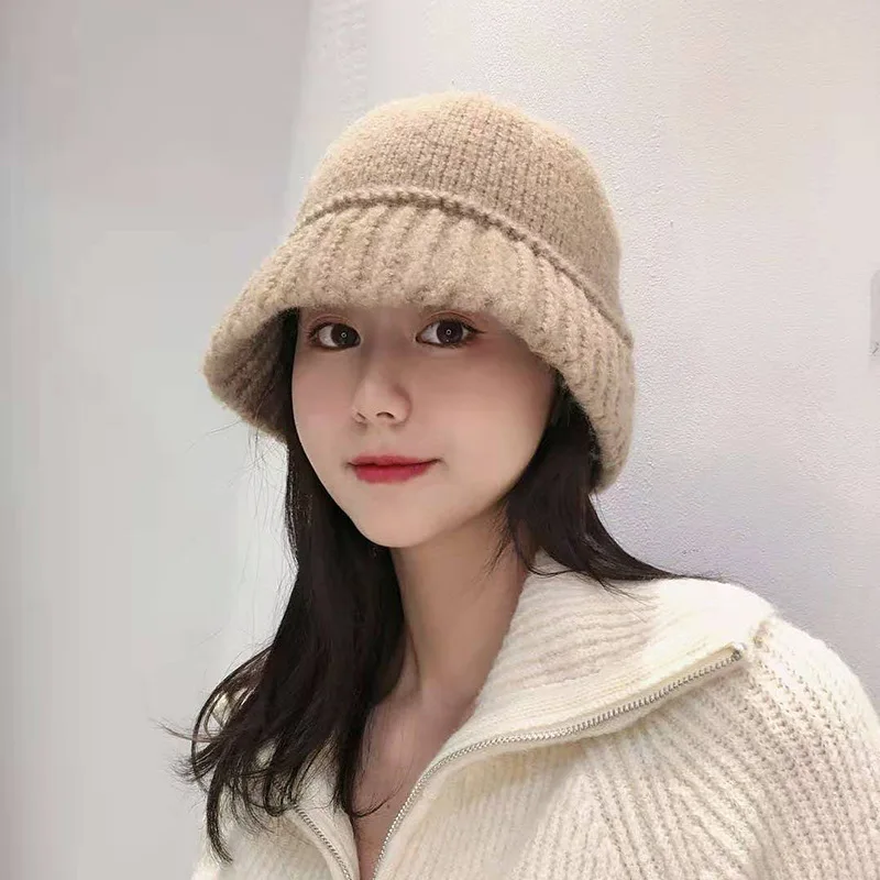 

Bucket Hat Women Winter Autumn Fashion Warm Korean Solid Color Knitted Hat Female Caps Ladies Gorros Winter Hats