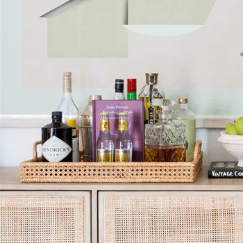 

Trays decorative Handmade polygonal rattan tray with handle