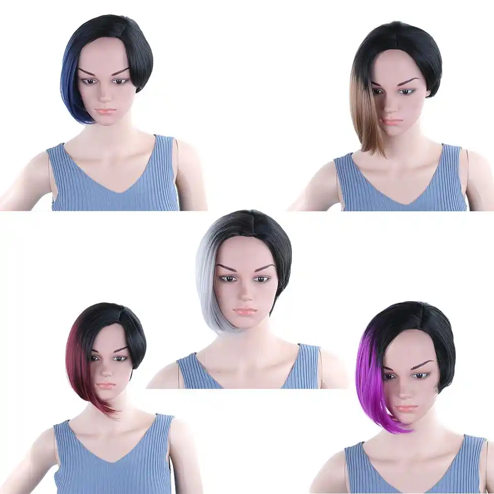 Izognutyj Imitaciya Golovy Pryamye Korotkie Pariki Dlya Chernyh Zhenshin Sinteticheskie Pariki Ombre Chernye Volosy Bob Pricheska Vysokotemperaturnoe Volokno Aliekspress