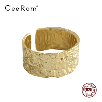 

CeeRom Width 9.5mm Punk S925 Sterling Silver Ring INS Simple Irregular Concave Convex Open Finger Ring Fine Jewelry
