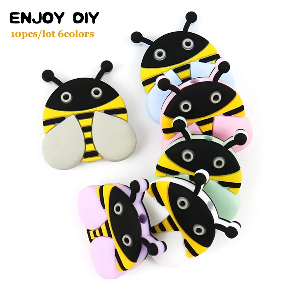 

10Pcs Perle Silicone Beads Animal Honeybee Siliconen Kralen Teething Beads 3cm Baby Products BPA Free Bee Necklace Rodents Bead