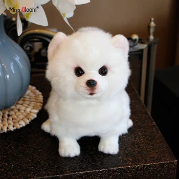 

Plush Pomeranian Dog Doll Simulation Dog Stuffed Animal Toys Super Realistic Dog Toy For Pet Lovers Luxury Home Decor Snow White