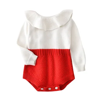 

Autumn Infants Yarn Romper Korean-style Small CHILDREN'S Lotus Leaf Collar Panel Long-Sleeve Onesie Triangular Climb