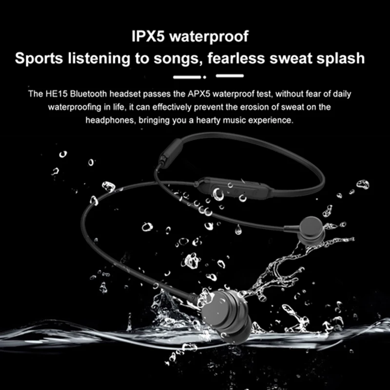 Lenovo Спортивная беспроводная гарнитура HE15 Bluetooth 5,0 с микрофоном, наушники с глубоким басом, активные магнитные наушники с шумоподавлением