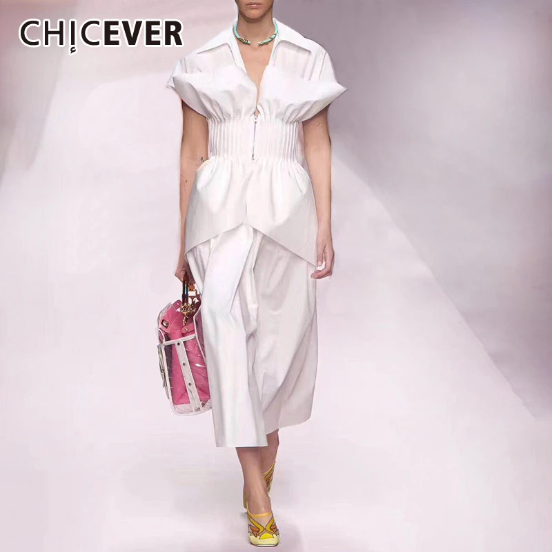 CHICEVER корейское весеннее тонкое платье для женщин с отворотом короткий рукав