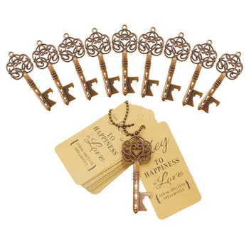 

50pcs Metal Key Beer Bottle Opener Wine Ring Keychain Wedding Party Favors Vintage Kitchen Accessories Antique Gifts for Guests